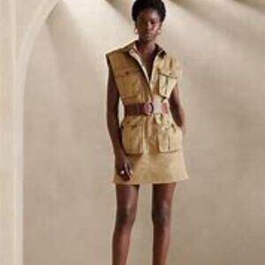 Banana Republic New British Khaki Cotton-Linen Cargo Mini Dress w/ Pockets.